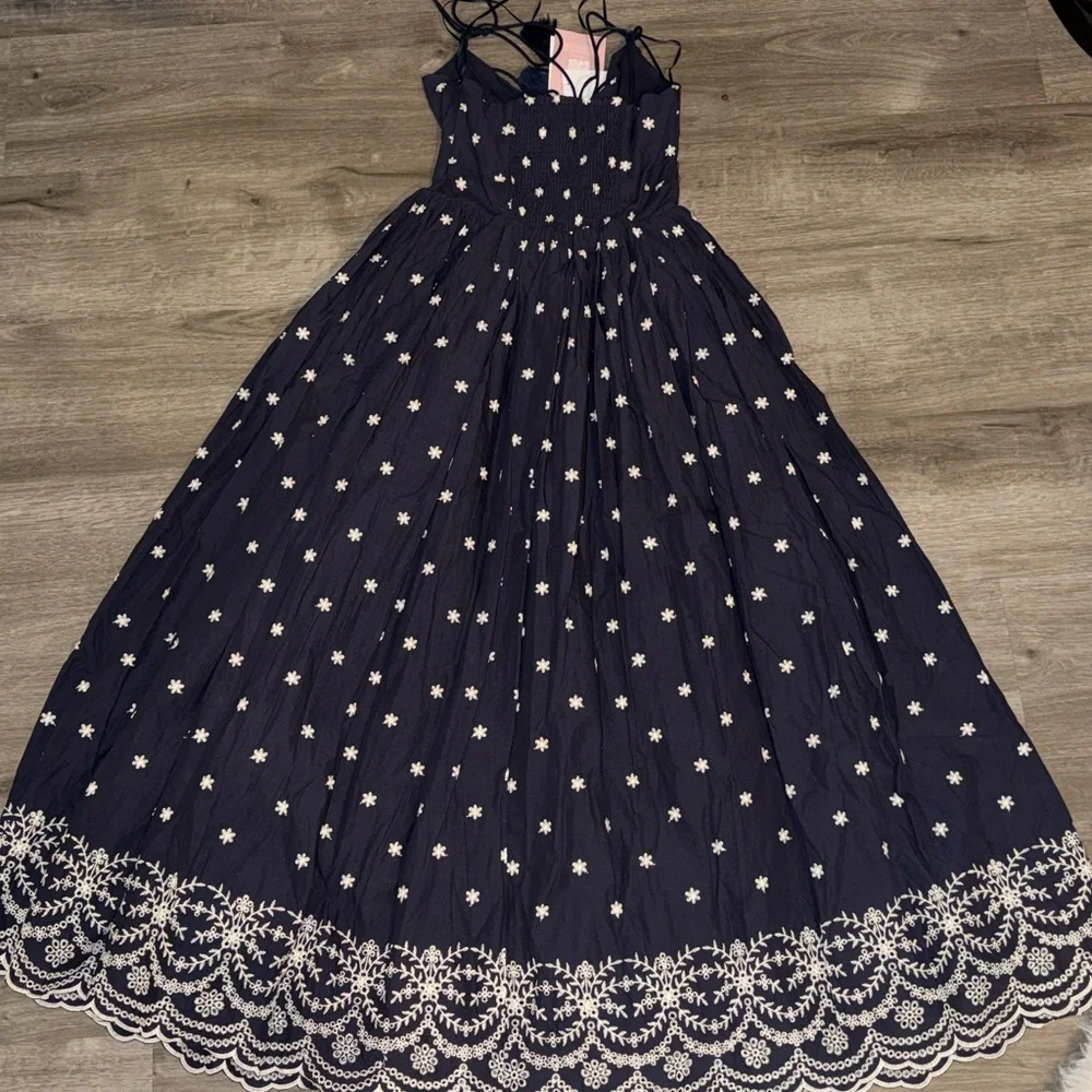 En Saison Nara Cotton Embroidered Tie-Strap Midi Dress - Picture 15 of 16